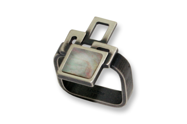 Ring Silber 925 oxidiert, echt Perlmutter grau