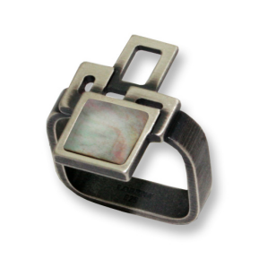 Ring Silber 925 oxidiert, echt Perlmutter grau