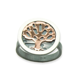 Ring Silber 925 oxidiert und poliert rosévergoldeter Lebensbaum