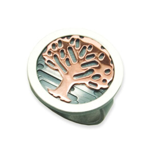 Ring Silber 925 oxidiert und poliert rosévergoldeter Lebensbaum
