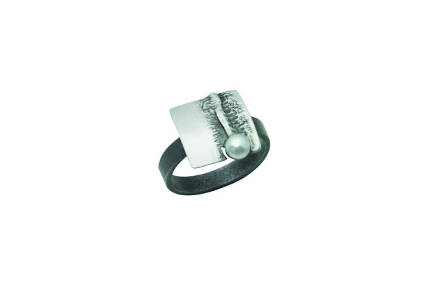 Ring Silber 925 oxidiert Süßwasser-Zuchtperle weiß