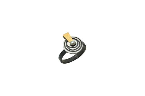 Ring Silber 925 oxidiert und vergoldet, Süßwasser-ZH weiß