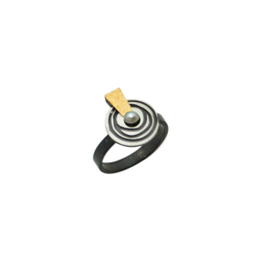 Ring Silber 925 oxidiert und vergoldet, Süßwasser-ZH weiß