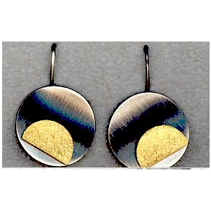 Ohrhaken Silber 925 oxidiert und vergoldet und  gekratzt-vergoldet