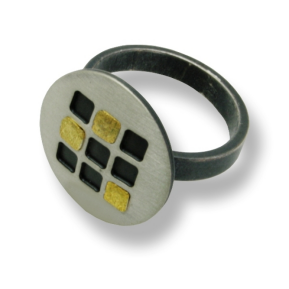Ring Silber 925 oxidiert mit vergoldeten Plättchen