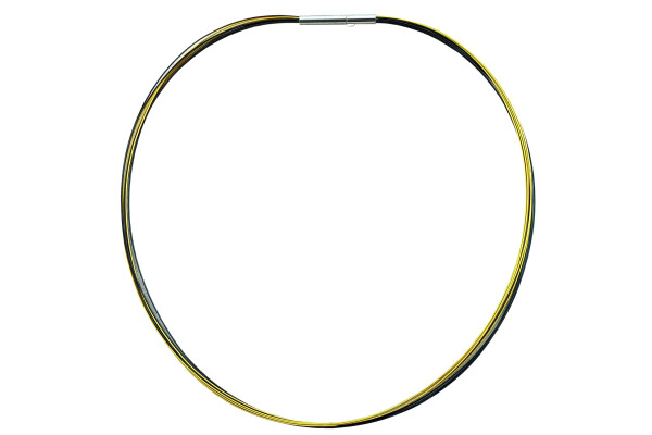 10-reihiges Stahlseil schwarz-gold mit Druckverschluss in Edelstahl 42 cm