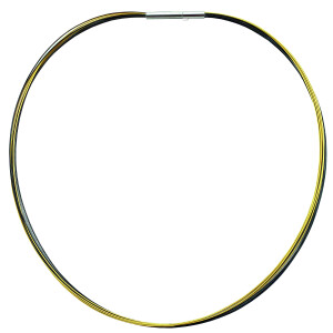 10-reihiges Stahlseil schwarz-gold mit Druckverschluss in Edelstahl 45 cm