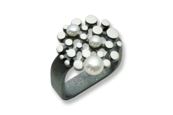 Ring Sterling Silber 925 oxidiert mit Süßwasserperle