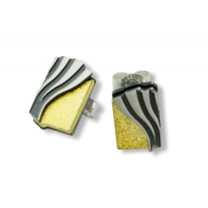 Ohrstecker Sterling Silber 925 oxidiert vernieteten vergoldet-gekratzten Silberplättchen