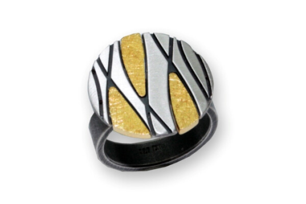 Ring Sterling Silber 925 oxidiert und silber-vergoldet-gekratzt