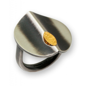 Ring Sterling Silber 925 oxidiert und silber-vergoldet-gekratzt