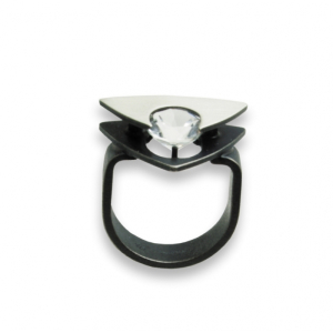 Ring Sterling Silber 925 oxidiert mit Bergkristall