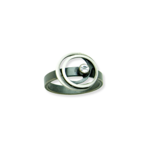 Ring Silber 925 oxidiert, Altsilber,  Bergkristall