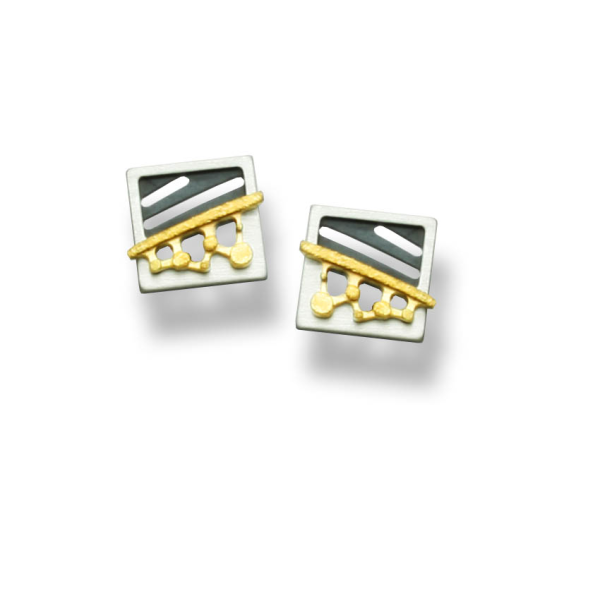 P1641, Ohrstecker Silber 925 oxidiert, gekratzt vergoldet